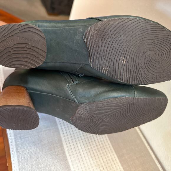 Sergio Tomani Green Leather Eclectic Ankle Boots Size 38/ US 7.5 - Picture 6 of 11